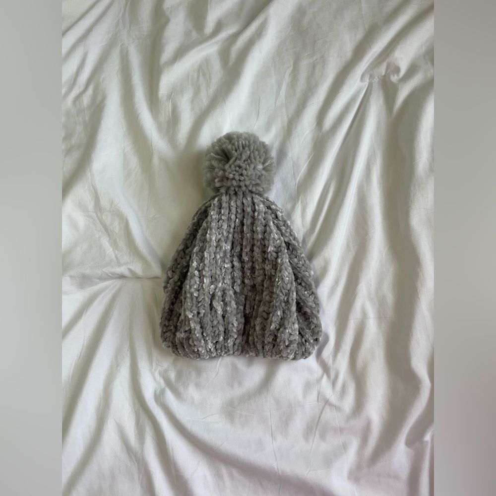 Fuzzy Grey Braided Snow Hat